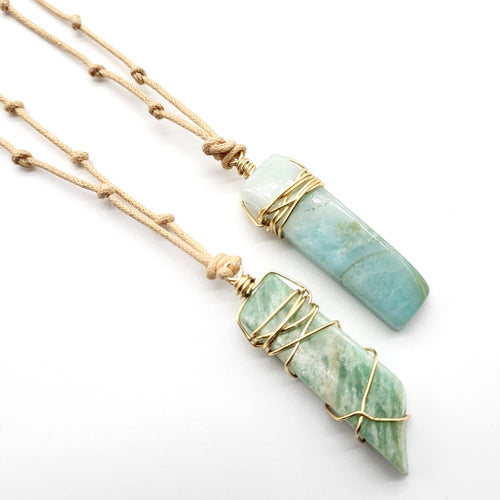 Natural Cord Pendant Necklaces - Amazonite