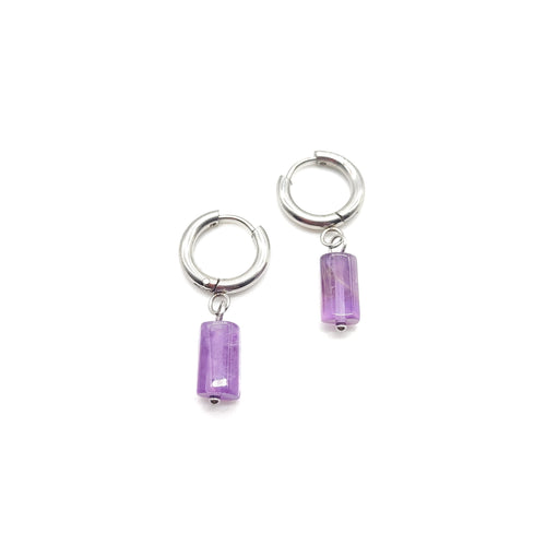 Huggie Hoop Drops- Amethyst