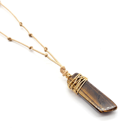 Natural Cord Pendant Necklace-  Tiger's Eye