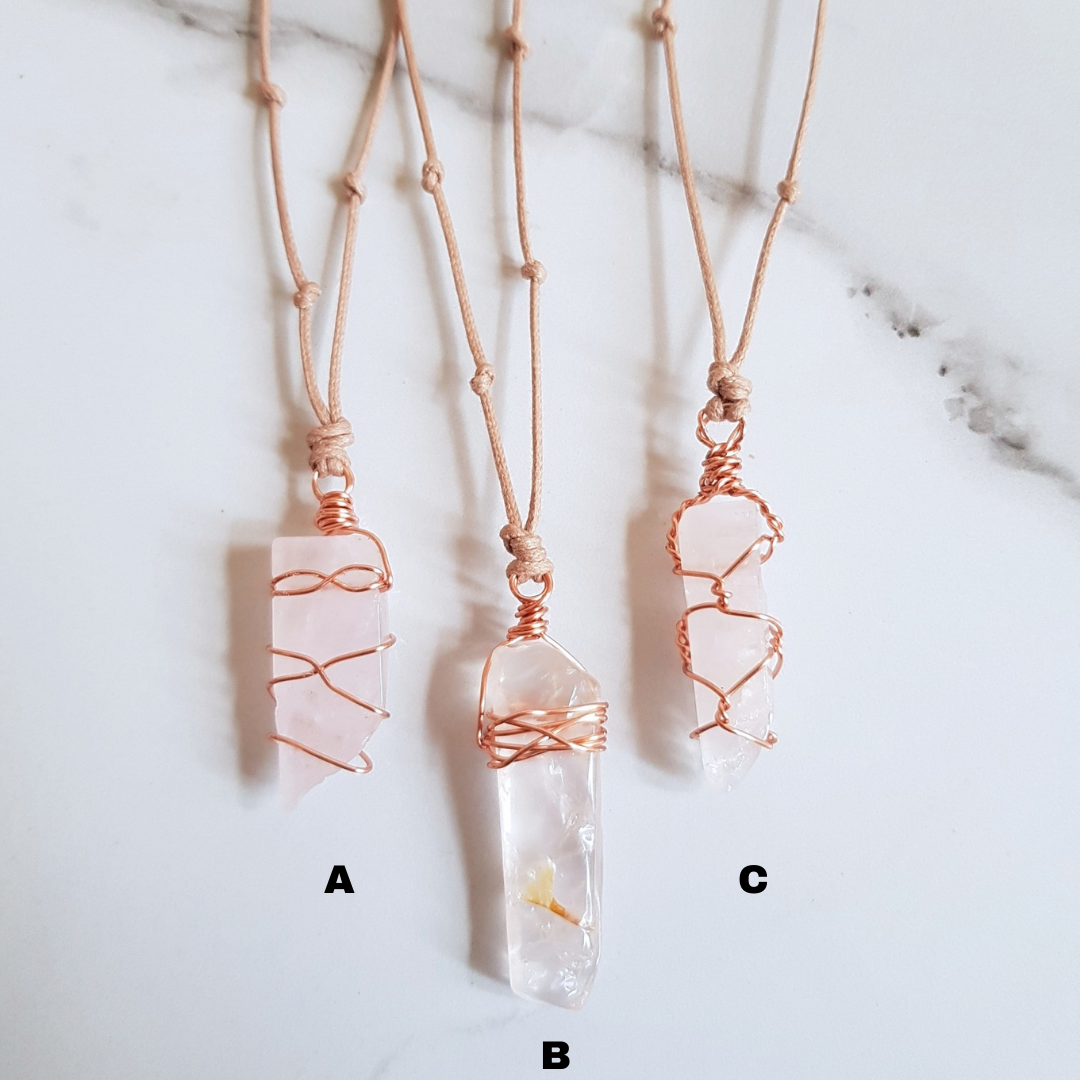 Natural Cord Pendant Necklaces - Rose Quartz