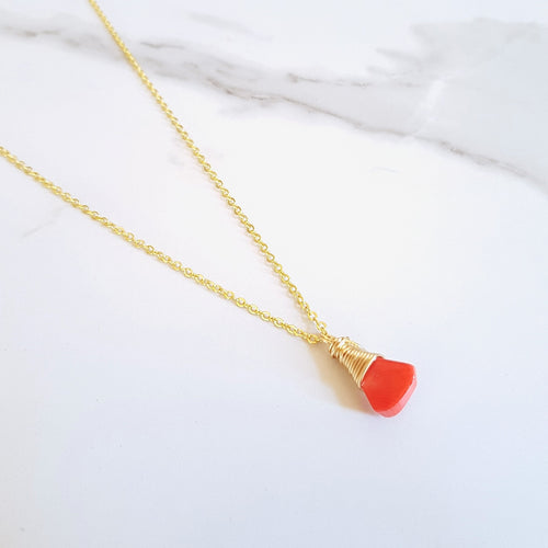 May Dainty Necklace - Orange Coral