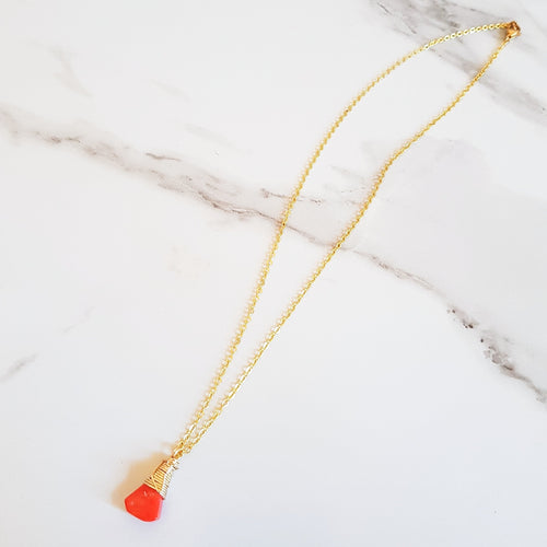 May Dainty Necklace - Orange Coral