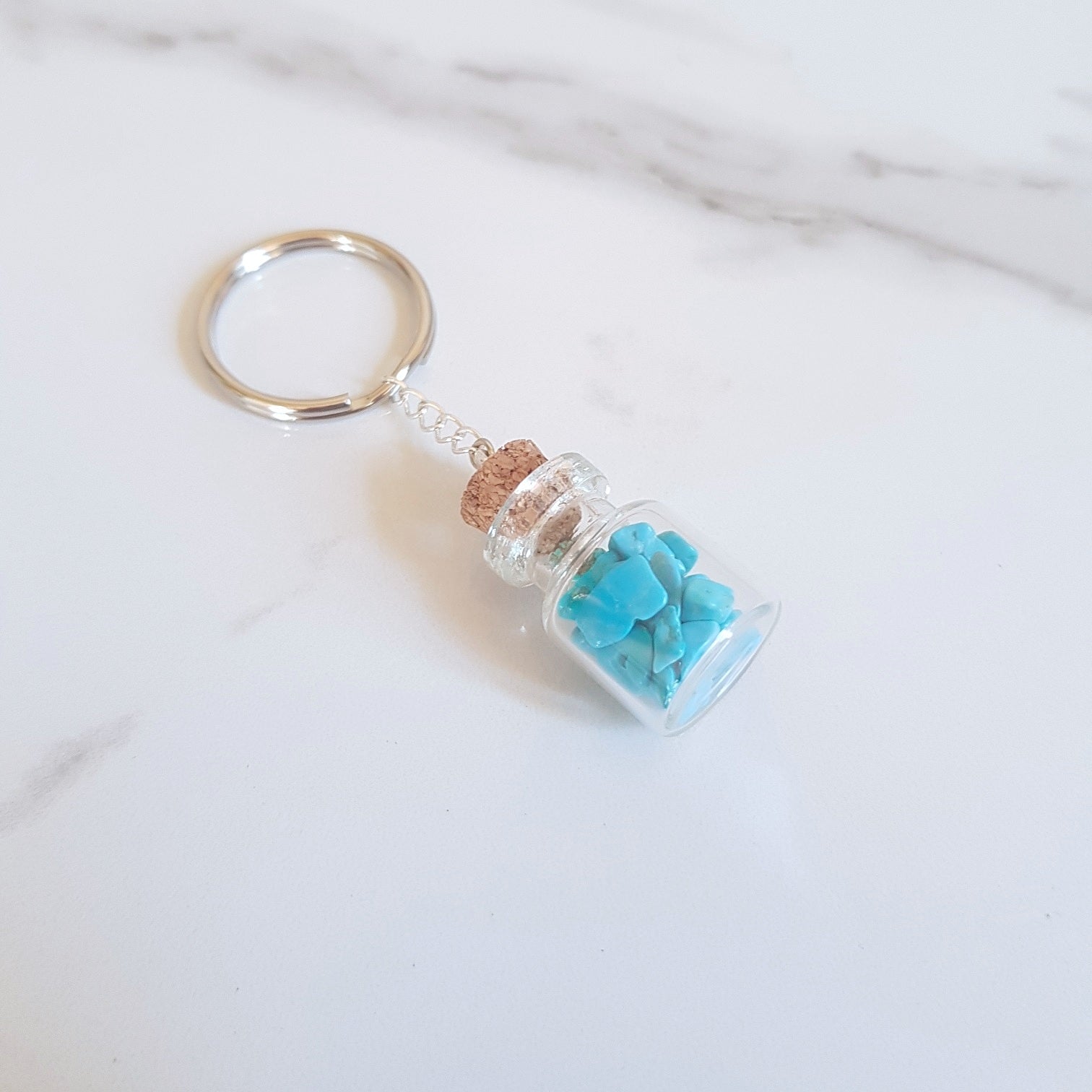 Bottled Gemstone Keyring - Turquoise