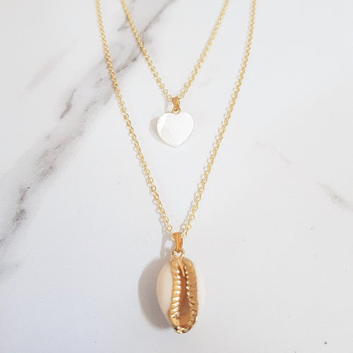 Layered Up Necklace- Pearl & Cowrie Shell