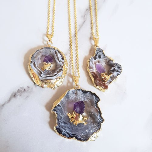 Cave Necklace - Amethyst & Agate