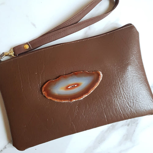 Brown Wristlet Bag with Agate Slice