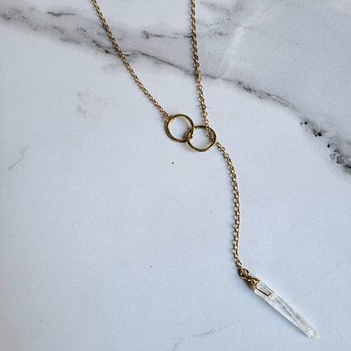 Double loop quartz lariat necklace