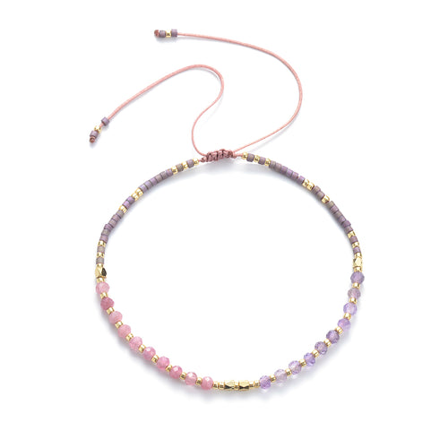Amethyst & Pink Tourmaline String Bracelet