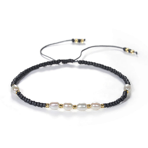 Freshwater Pearl Beaded String Bracelet - Black